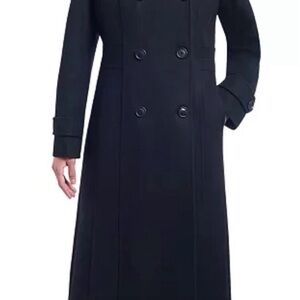 ANNE KLEIN Women’s Hooded Double-Breasted Maxi Coat US 10 Black Cashmere Blend